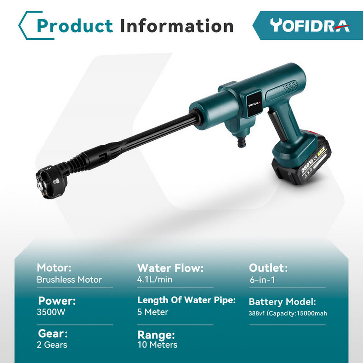HOCHDRUCKREINIGER 200 Bar – 3500 W, 6-in-1, Makita Akku kompatibel - Grün, Metall (5/10/20cm) - Coonoor