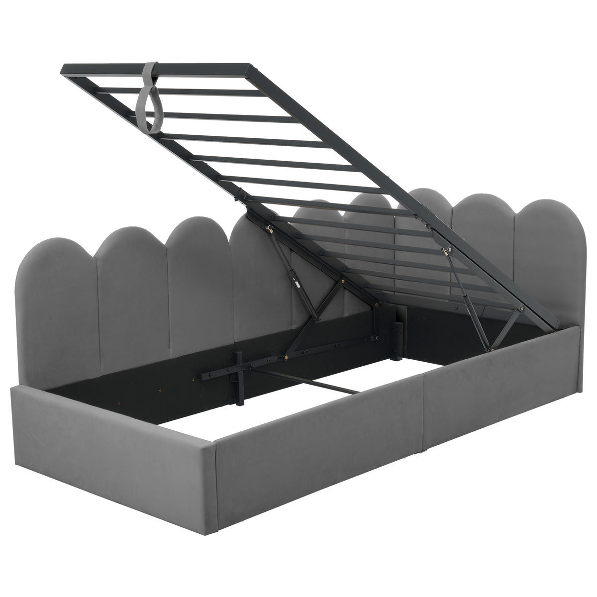 TAGESBETT 90/200 cm Grau mit hydraulischem Stauraum - Grau, Textil (90/200cm) - OKWISH