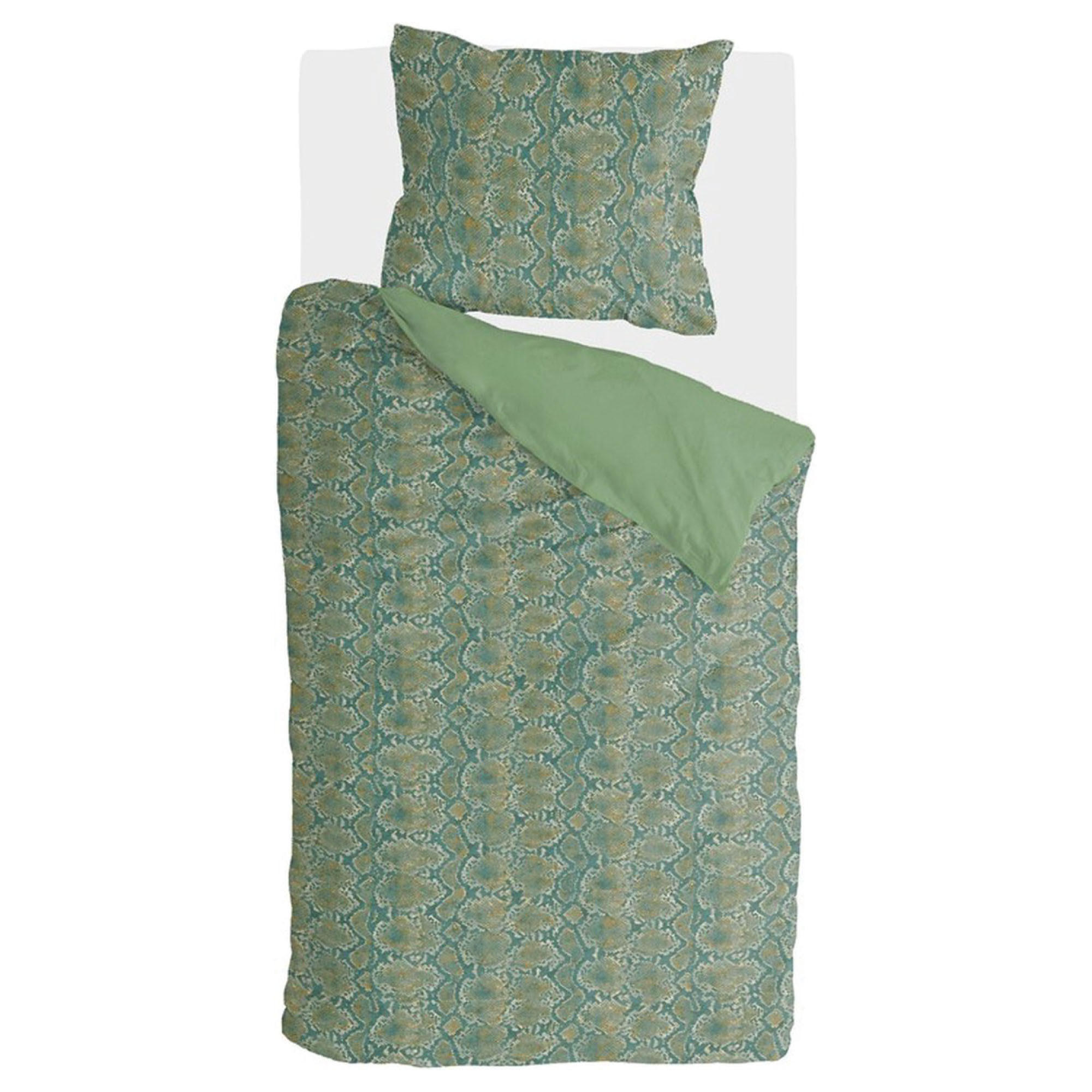 BETTWÄSCHE Byrklund 2-teilig 135x200/80x80cm Scary Snake - Grün, Naturmaterialien (135/200cm)