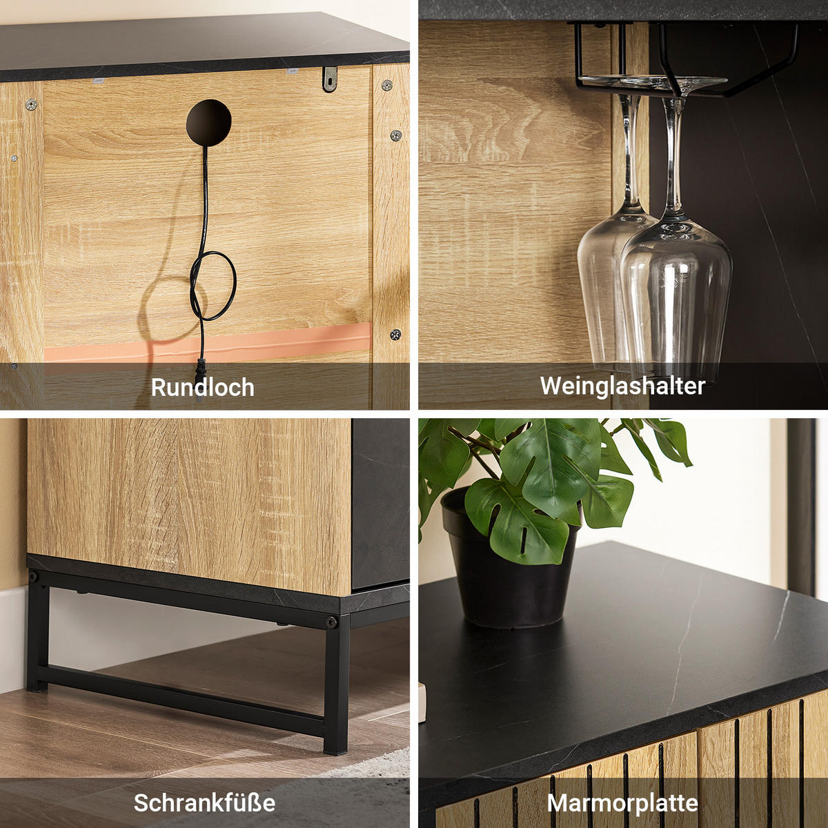 SIDEBOARD Eiche-Schwarz 107×40×85 cm - Schwarz/Naturfarben, Holzwerkstoff (107/40/85cm) - SoBuy