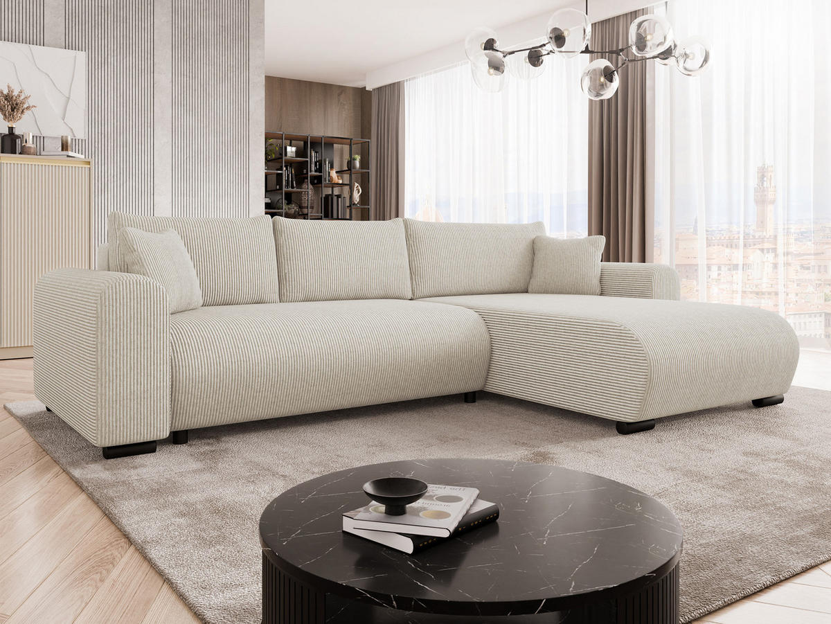 ECKSOFA Merkos Cord - Schwarz/Naturfarben, Holz/Textil (285/188cm) - MIRJAN24