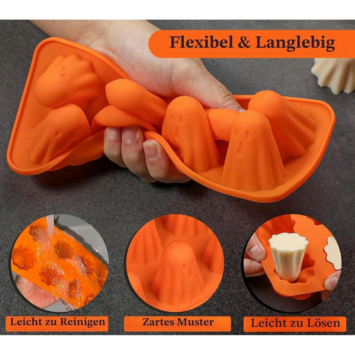 PRALINENFORM 2-teiliges Set Geister Silikon Halloween - Orange, Kunststoff