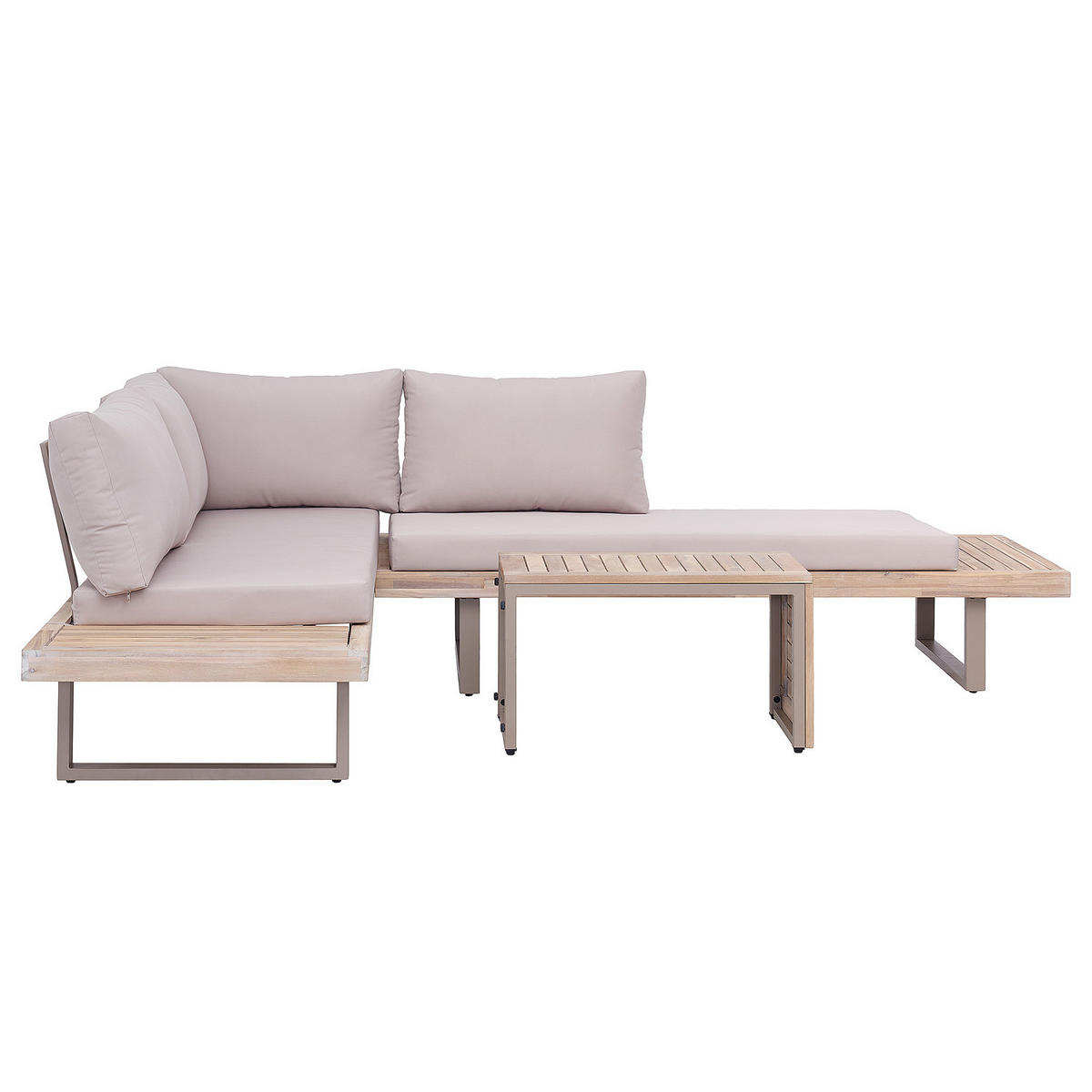 LOUNGESET - Akazie massiv / Polyester - Braun / Grau - 3-teilig - Taupe, Holz/Textil - home24