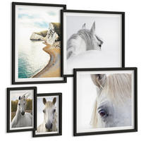 BILDER SET 5er Set - 50x50 cm & 20x30 cm & 40x60 cm Schwarzer Rahmen - Kontrastierende abstrakte Porträts - Schwarz, Kunststoff (40/60cm) - TULUP