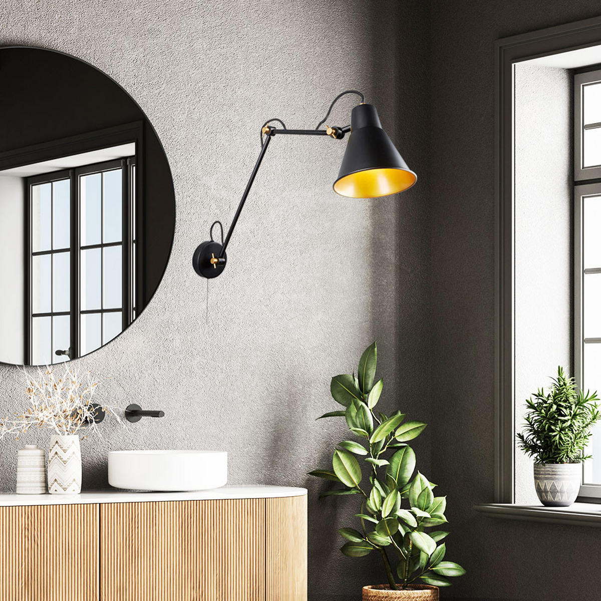 WANDLEUCHTE Stahl Schwarz Gold - Schwarz, Metall (14/70/77cm) - SearchLight