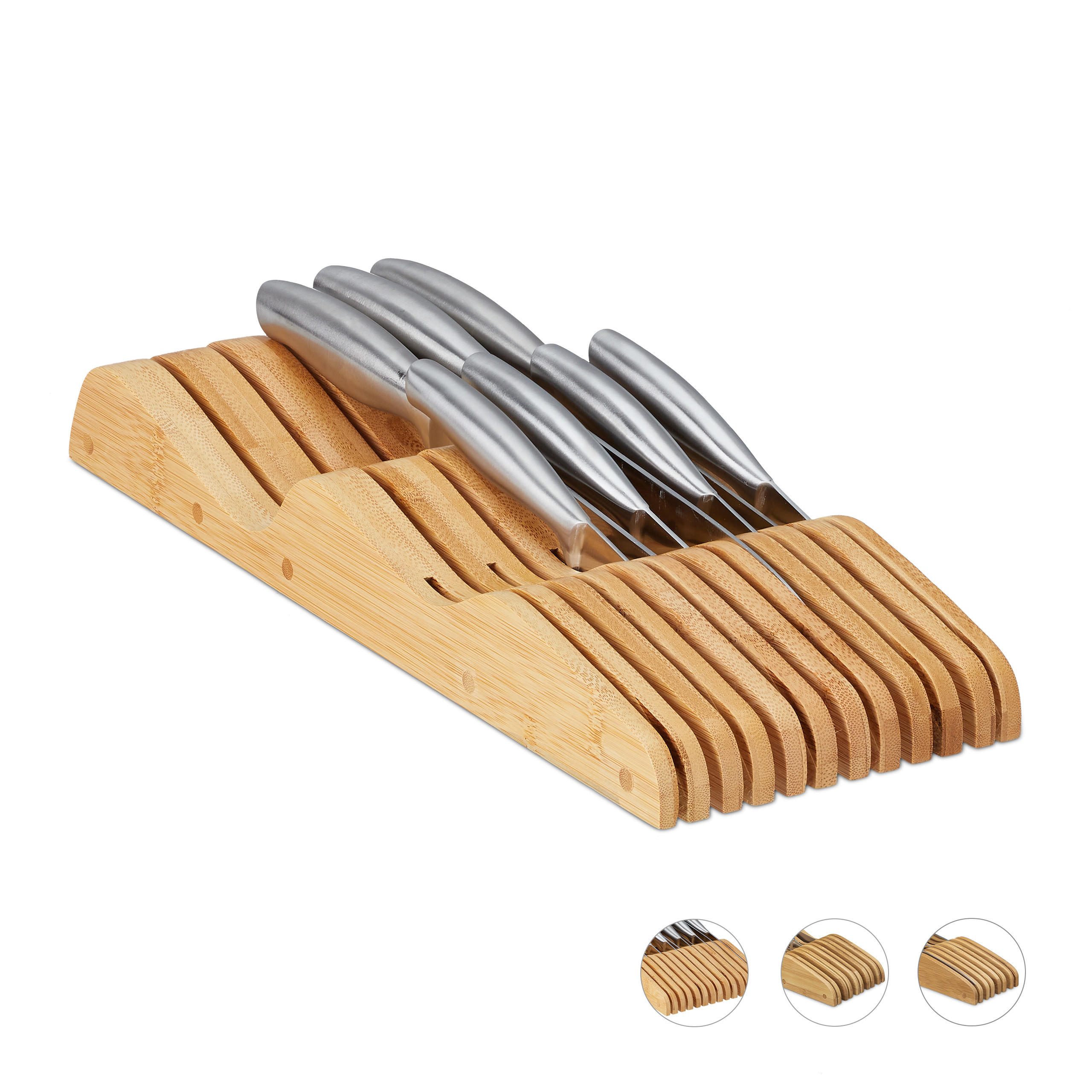 MESSERBLOCK - Hellbraun, Holz (14.5/5/40cm) - Relaxdays