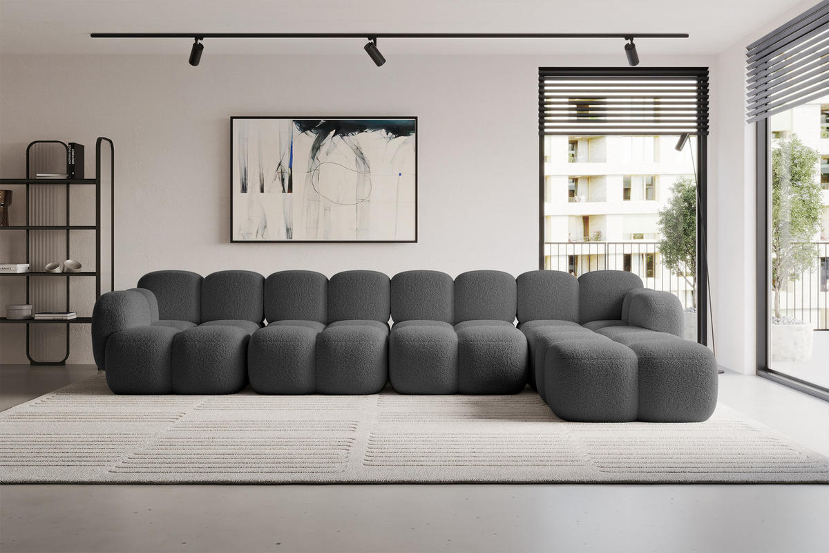 ECKSOFA modulares Sofa Rechts Miko-L3 390x205x75 Grau Bouclé - Chromfarben/Schwarz, Holzwerkstoff/Kunststoff (390/205cm) - ALTDECOR
