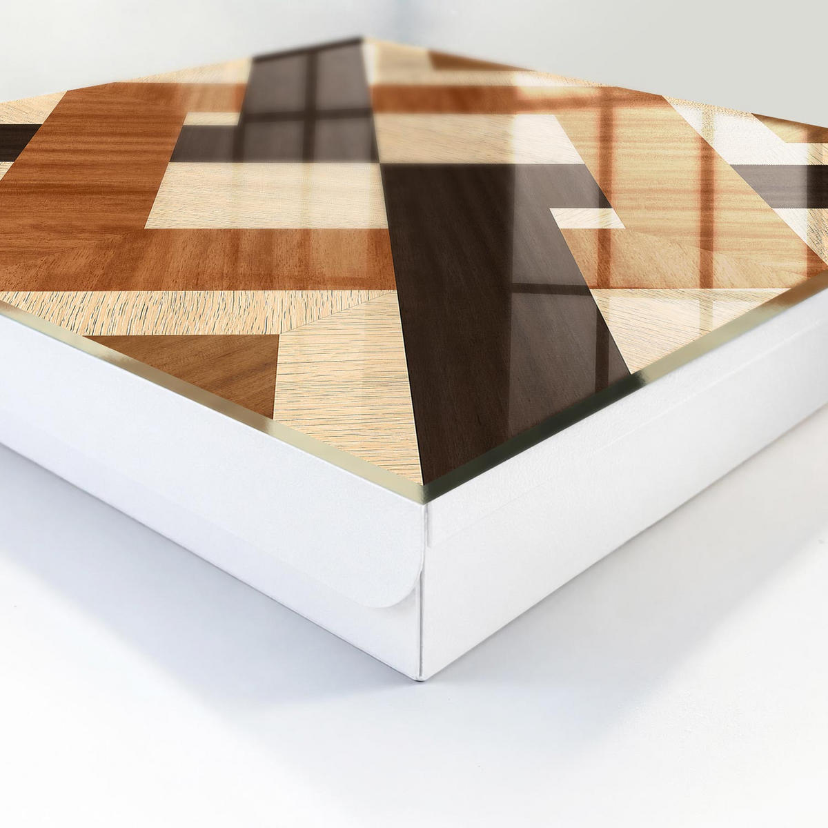 SCHLÜSSELBOX Weiß 30x30 cm – Türöffnung nach rechts - Moderne Geometrie - Braun, Metall (30/30/5cm) - TULUP