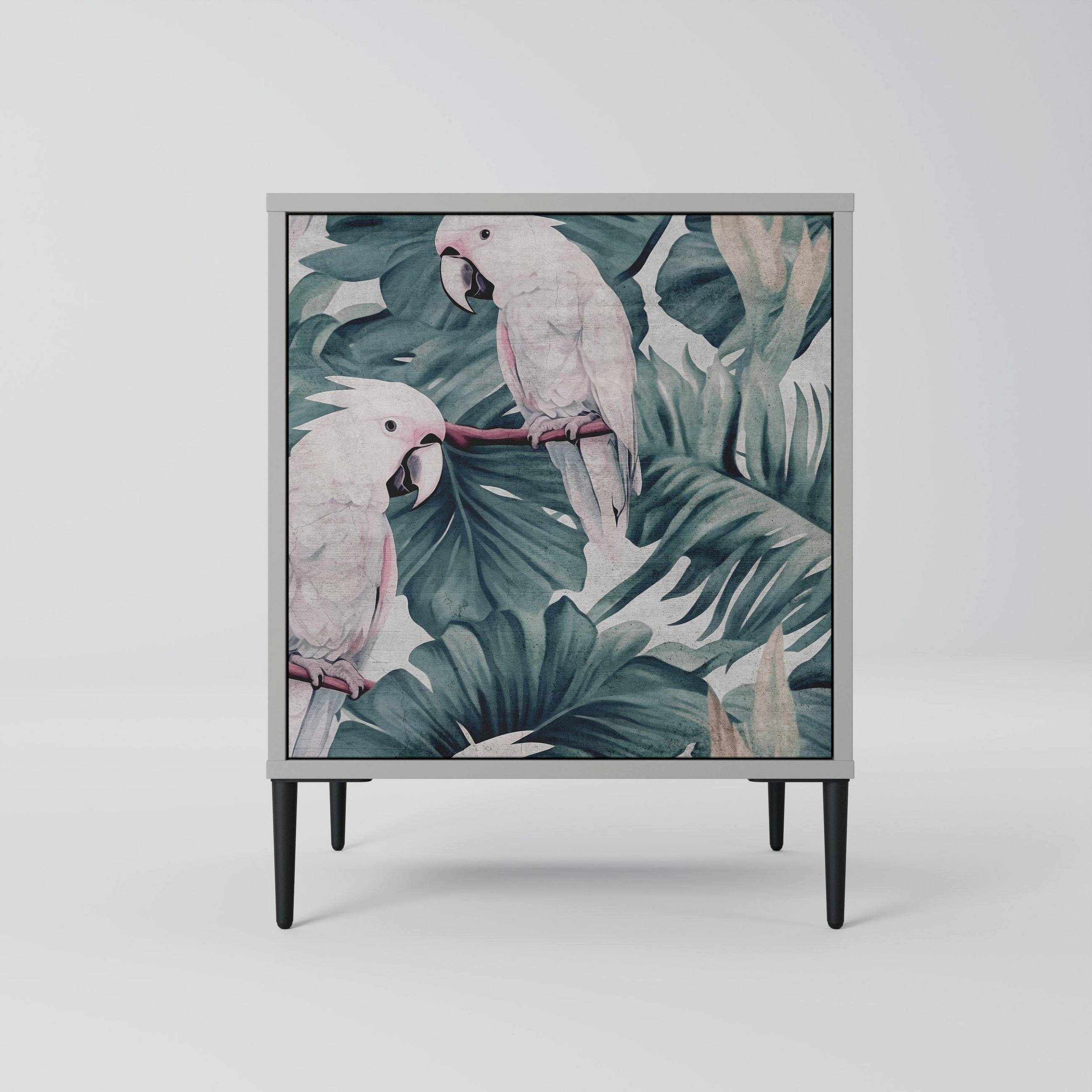 SIDEBOARD POPINJAY LOOK, Grau, 57,5x42x72,5 cm, Schwarze Metallfüße - Multicolor/Schwarz, Holzwerkstoff/Metall (57.5/72.5/42cm) - SpaceRebels