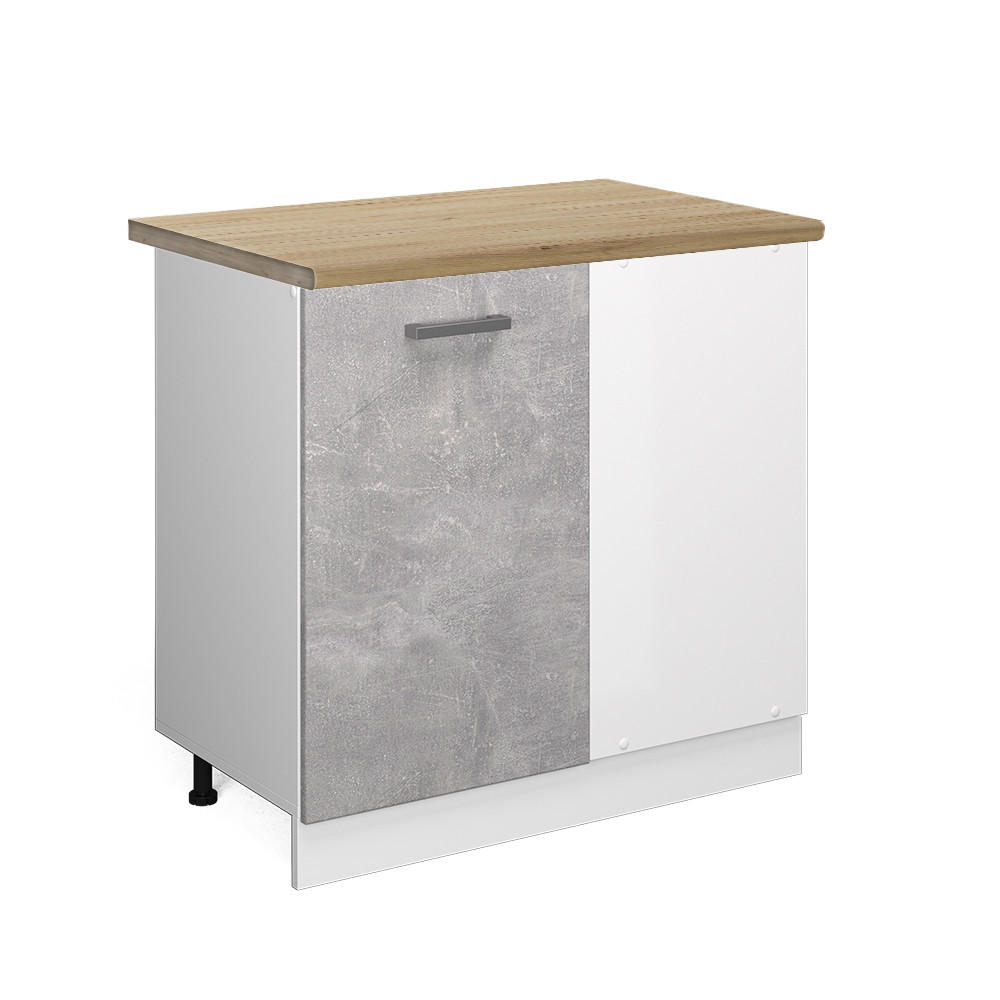 ECKUNTERSCHRANK R-Line Beton 86 cm, AP Eiche - Schieferfarben/Weiß, Holzwerkstoff (86/81.6/60cm) - Vicco