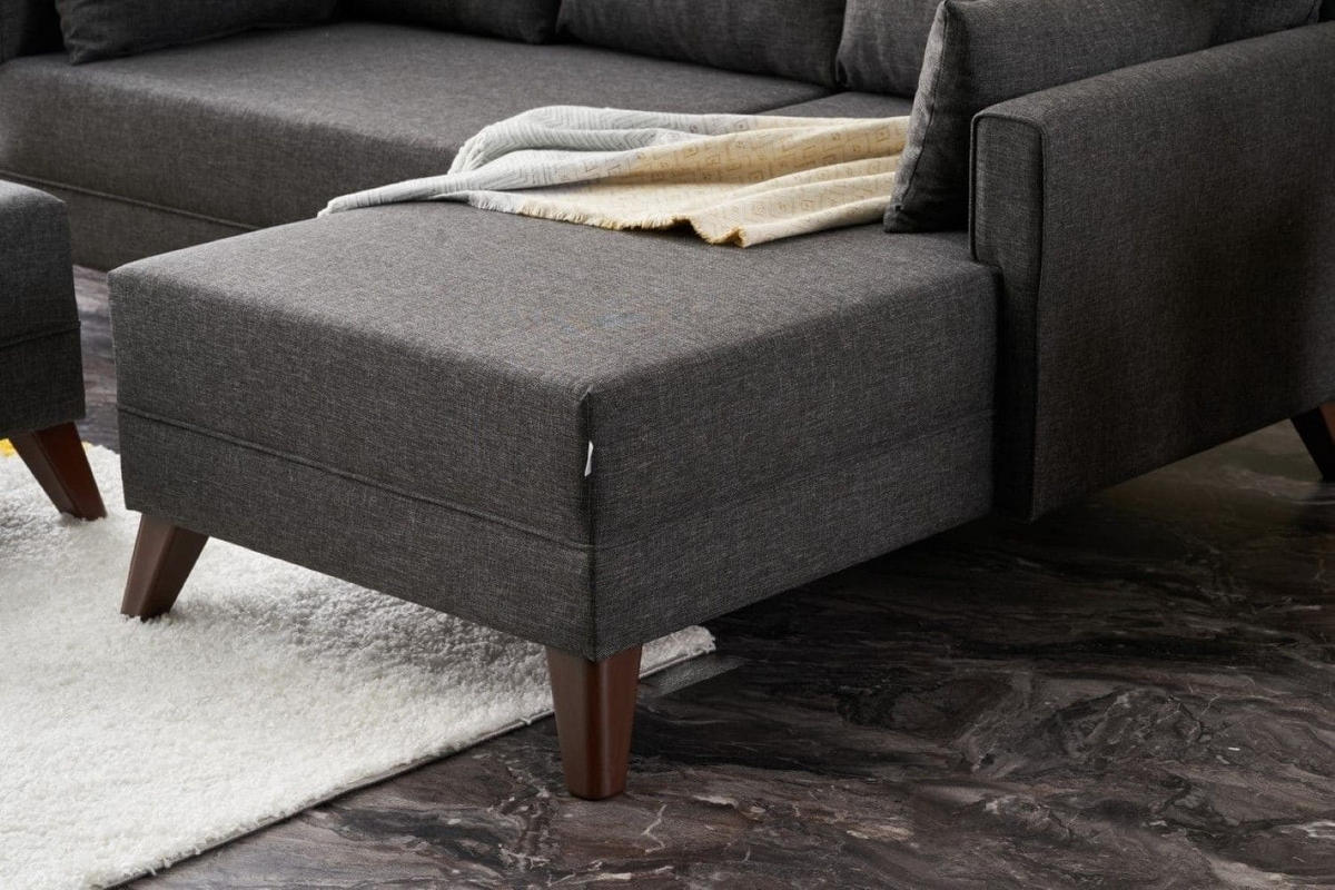 ECKSOFA mit Hocker als Schlaffläche, perfekt für kleine Räume - Anthrazit/Walnussfarben, Holz/Kunststoff (140/205cm) - myHomelando