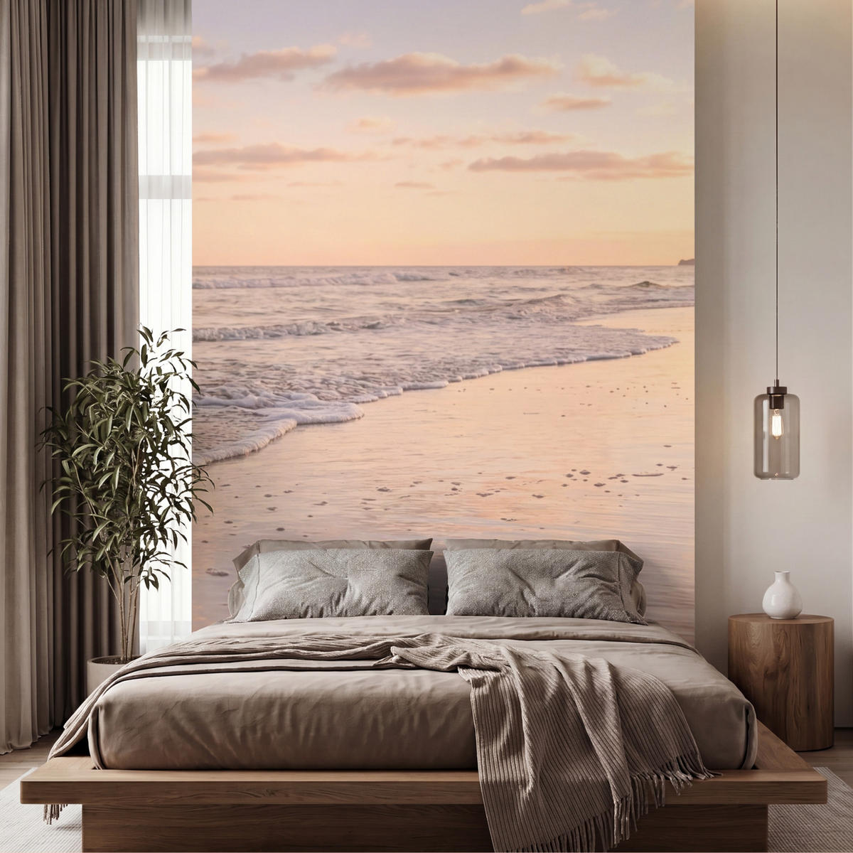TAPETE - Strand - Brandung - Wolken - 200x300 cm - Hellrosa, Papier (200/300cm) - OnlyWow