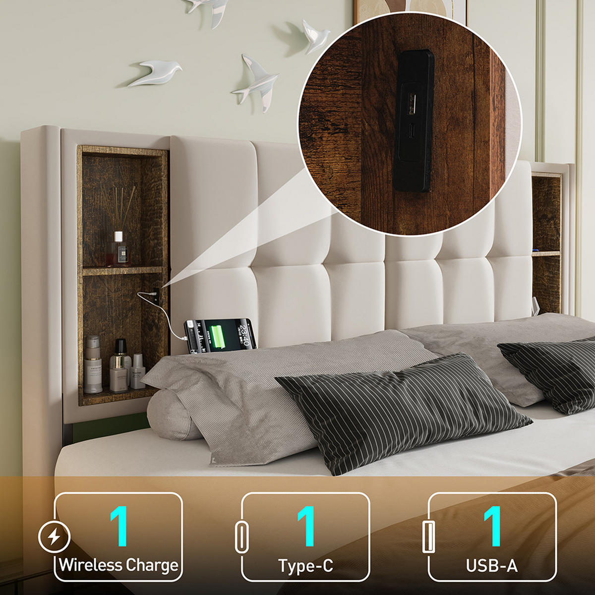 POLSTERBETT 160/200 cm in Beige Samt mit Matratze - Grau, Holz/Textil (160/200cm) - KOMHTOM