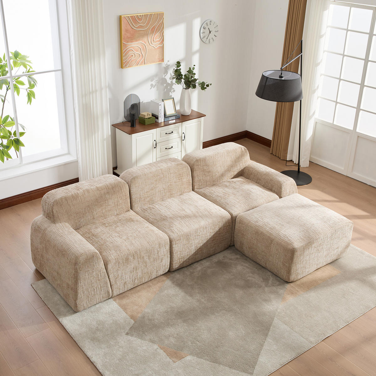 ECKSOFA Chenille Hellkhaki - Hellbraun, Textil (182.5/269.5cm) - WISHDOR