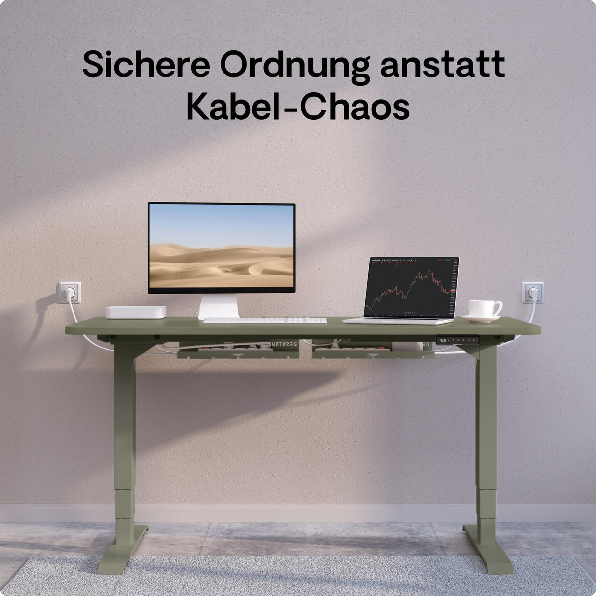 KABELKANAL Schreibtisch Grün, 2x43cm, Hochwertiger Stahl - Grün, Metall (43/12/10cm) - Desktronic