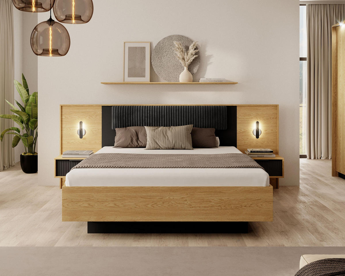 NACHTTISCHE mit Schubladen 50 cm Belano, LED, Eiche Baltic - Eichefarben, Holz (49/102/40cm) - Emporius