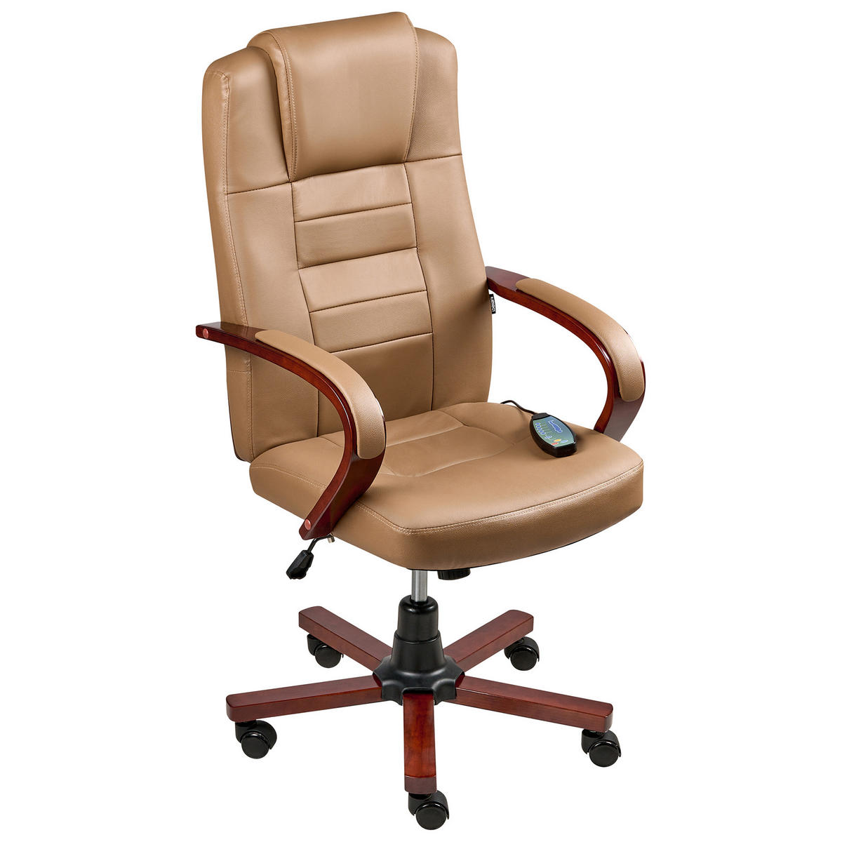 MASSAGESTUHL Hellbraun Diamond - Hellbraun/Schwarz, Leder (66/118/66cm) - Beliani