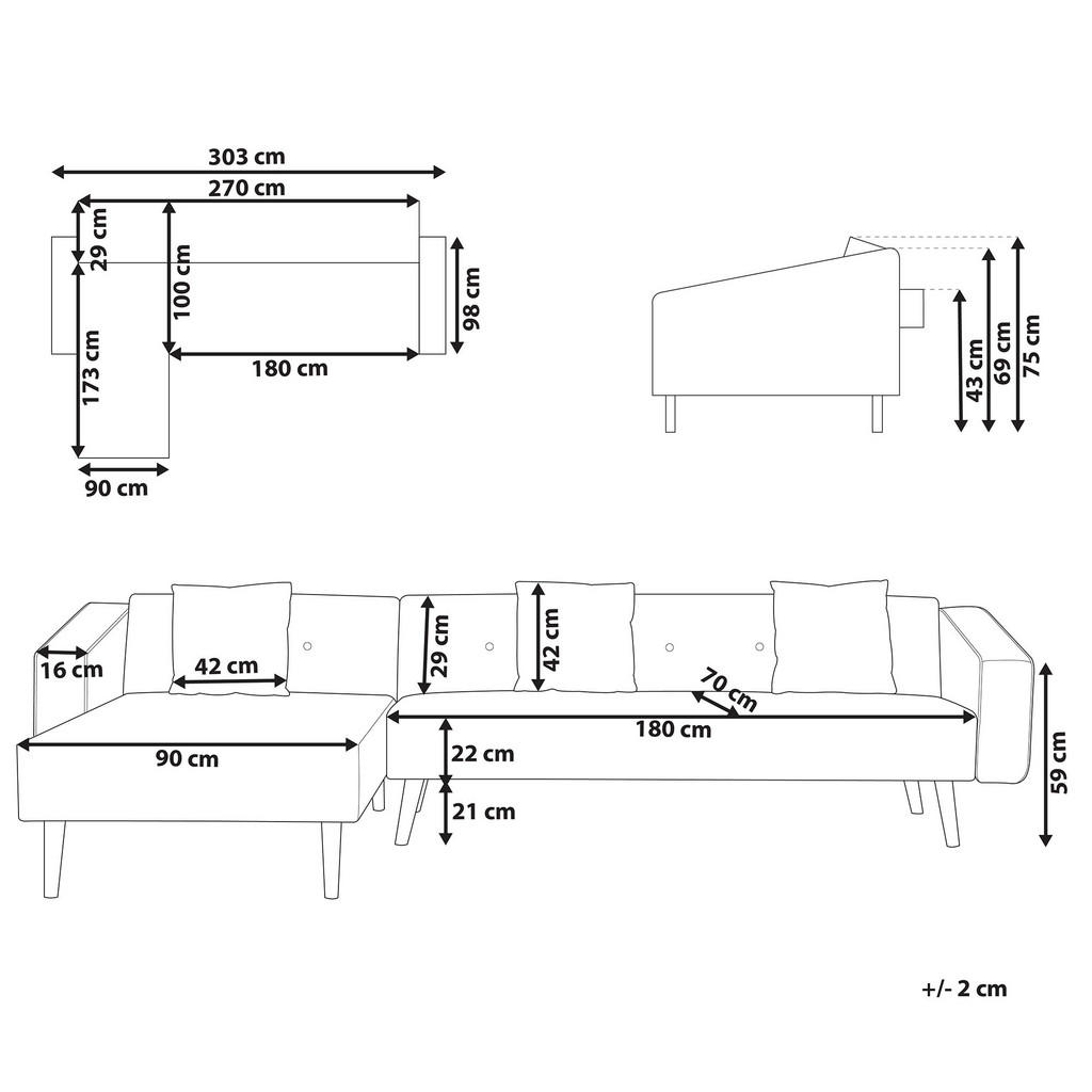 Thumbnail - Beliani Ecksofa, Hellgrün, Textil, 4-Sitzer, L-Form, 303x98 cm, Wohnzimmer, Sofas & Couches, Wohnlandschaften, Ecksofas