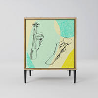 SIDEBOARD BODY LANGUAGE, Eichefarben, 57,5x42x72,5 cm, Schwarze Metallfüße - Eichefarben/Multicolor, Holzwerkstoff/Metall (57.5/72.5/42cm) - SpaceRebels