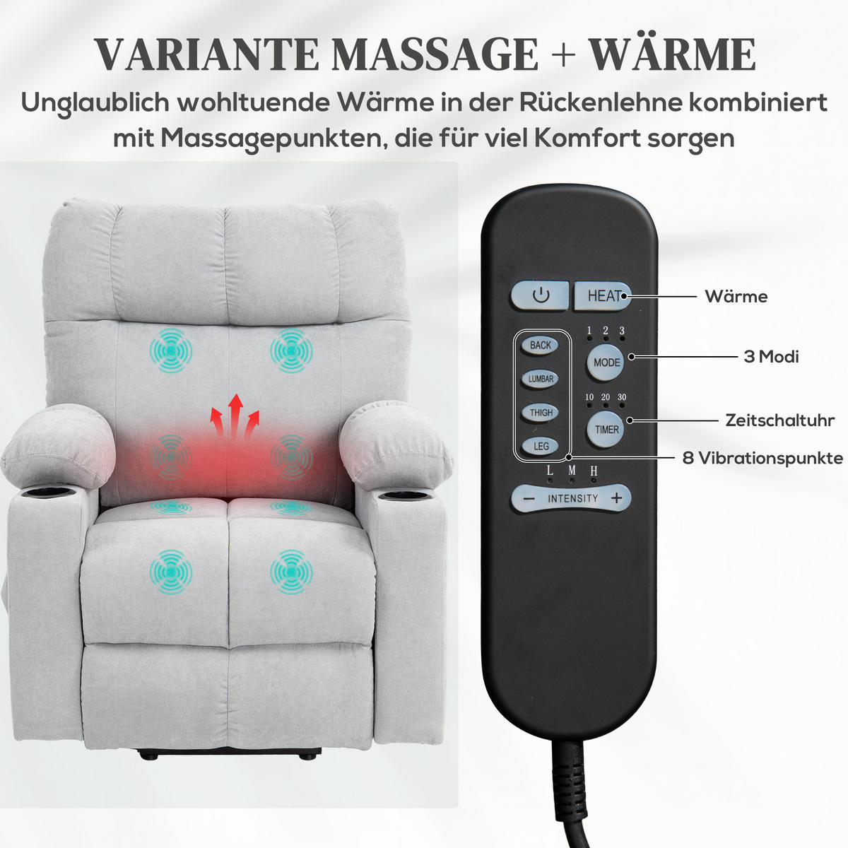 FERNSEHSESSEL mit Aufstehhilfe, Hellgrau - Hellgrau/Schwarz, Textil/Metall (95/109/91cm) - HOMCOM