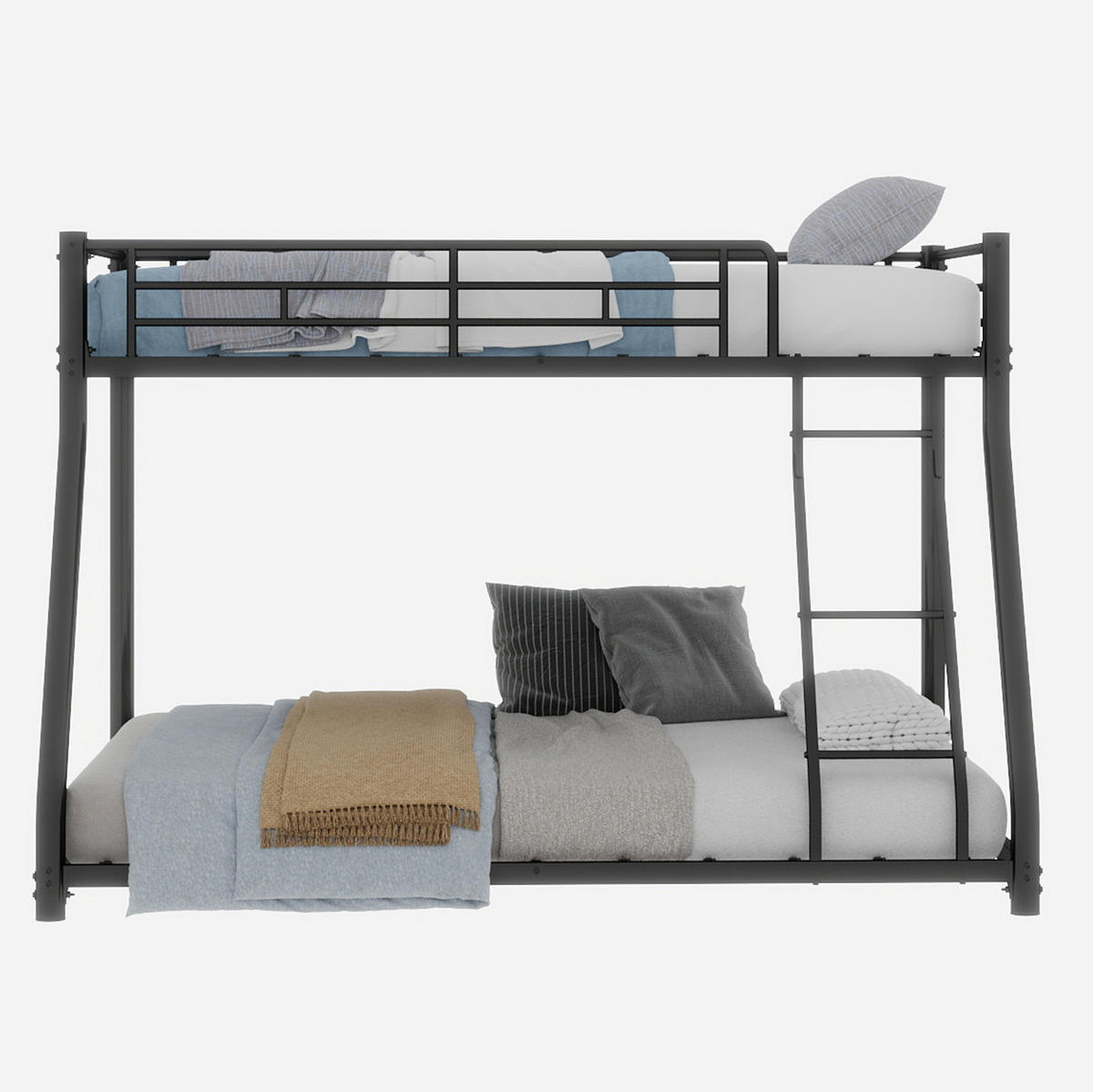 ETAGENBETT 140/200 cm aus Metall mit Leiter, erhöhtem Geländer und geräuscharmen Latten, Schwarz - Schwarz, Metall (140/200cm) - Redom