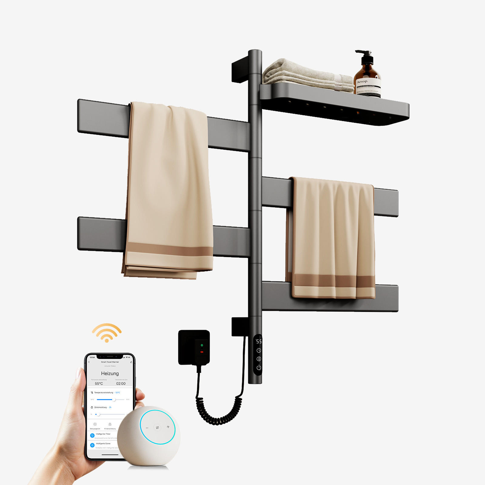 HEIZKÖRPER elektrisch 76 x 45 cm mit Smart-Steuerung & Ablage Anthrazit - Anthrazit, Metall (45/76.9/14.8cm) - EMKE
