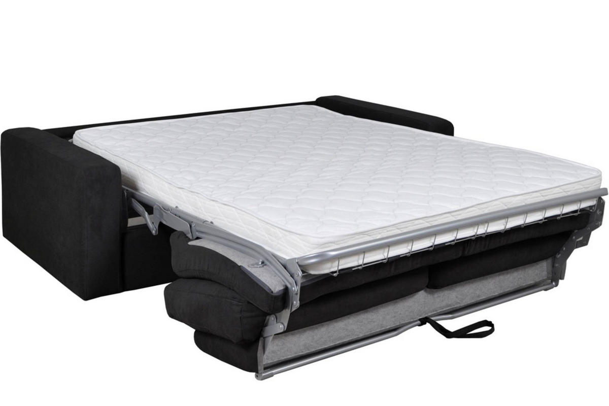 SCHLAFSOFA MENTO 3 Personen mit Unterfederung und Matratze, schwarz - Schwarz, Textil (100/90/195cm) - KONSIMO®