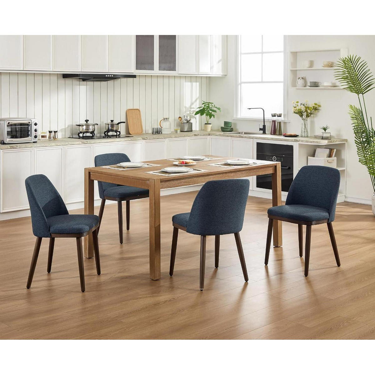 ESSZIMMERSTUHL 4er Set Leinen Blau Holzbeine - Blau, Textil (47/78/51cm)