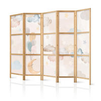 PARAVENT Japanischer 5-tlg 225x172 cm Bunte Wolken Und Sterne - Multicolor, Holz/Textil (225/172/3cm) - Muralo
