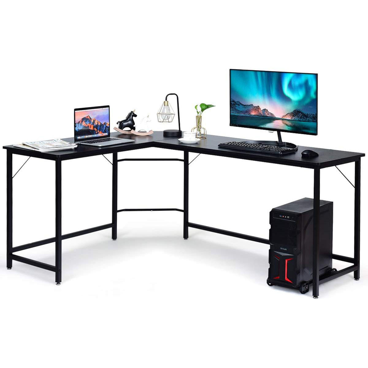 DATORBORD Svart - Svart, Träbaserade material (125.5/167.5/73.5cm) - COSTWAY