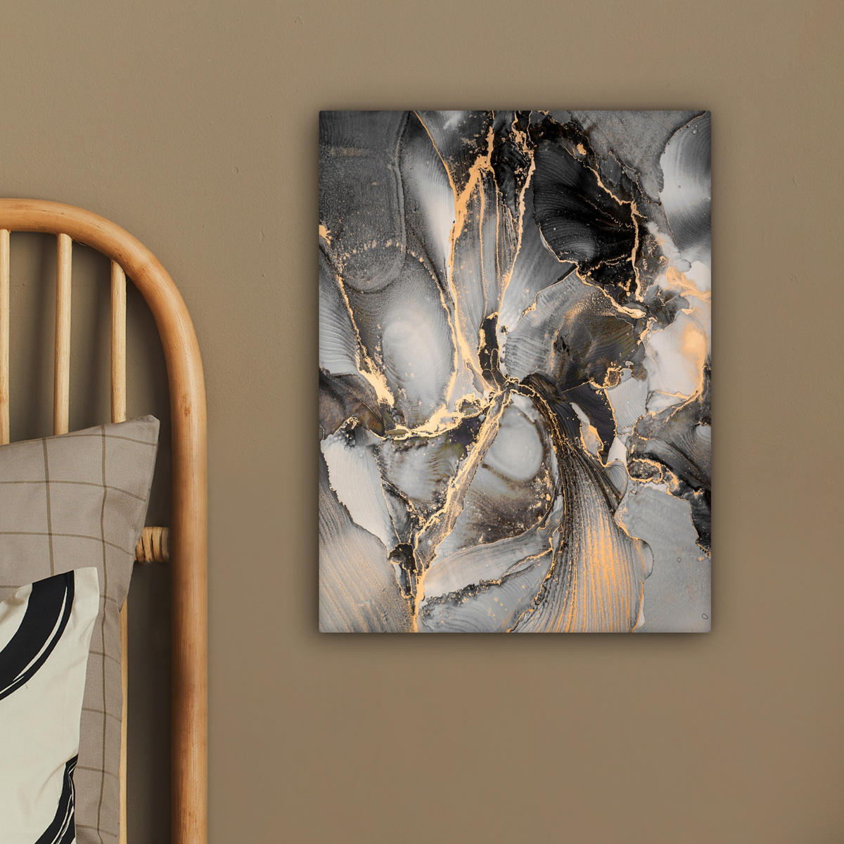 LEINWANDBILD Grau - Luxus - Gold - Marmor 30x40 cm - Dunkelgrau, Textil (30/40cm) - MuchoWow