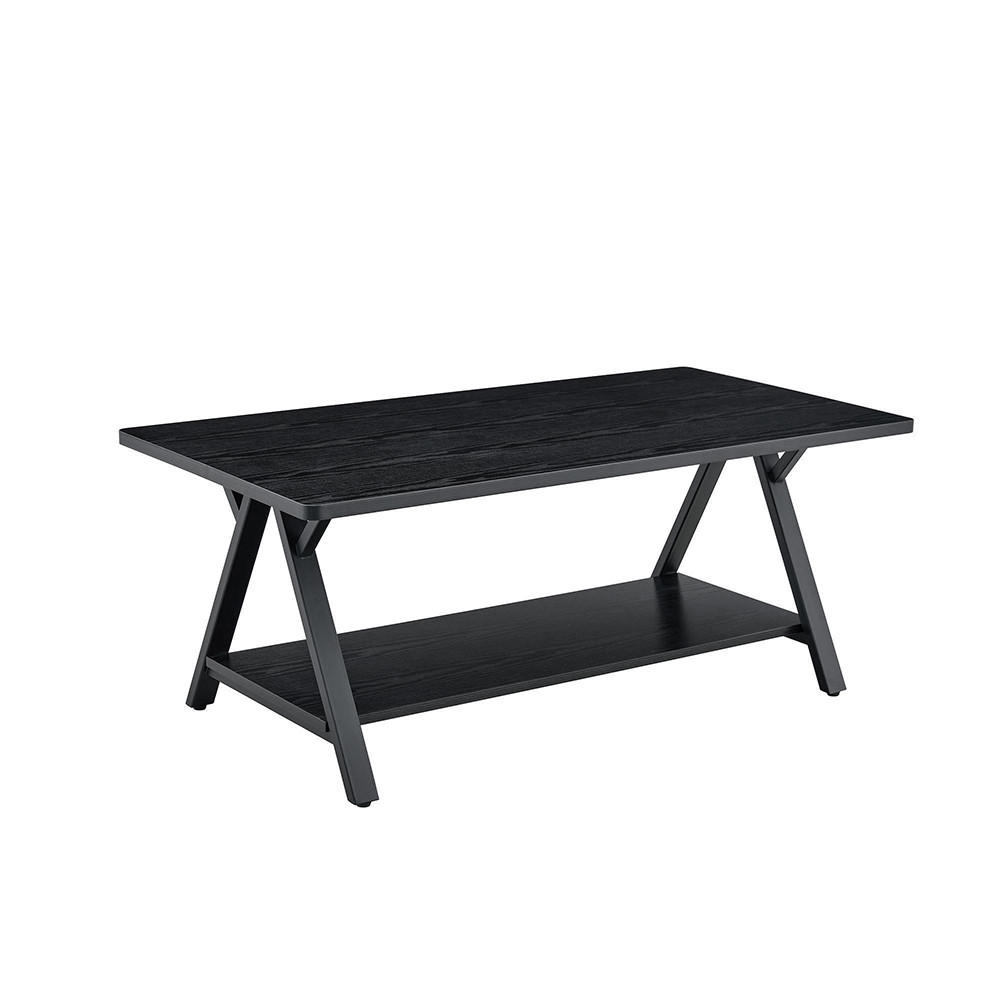 MASA CAFEA 110x57x44,5cm, aspect lemn negru și cadru metalic