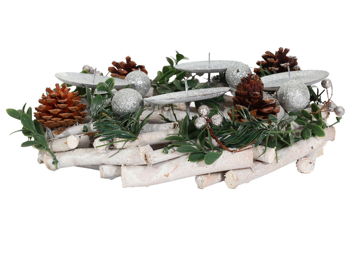ADVENTSKRANZ OHNE KERZEN Weiß - Weiß, Holz (10cm) - MCW