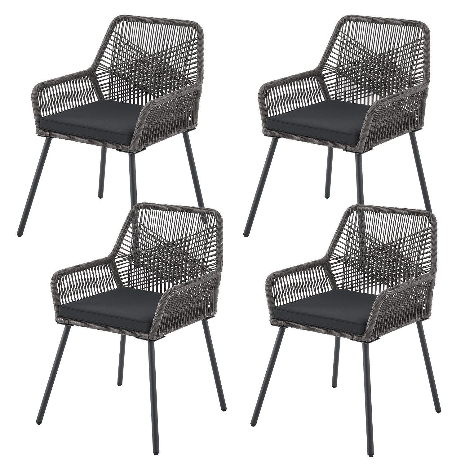 GARTENSTÜHLE Rope Kastos grau (4er-Set) - Grau, Metall (57/86/61cm) - Juskys