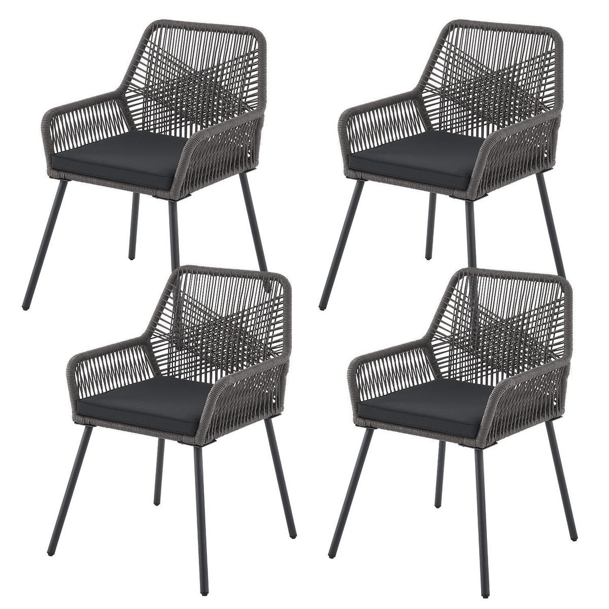 GARTENSTÜHLE Rope Kastos grau (4er-Set) - Grau, Metall (57/86/61cm) - Juskys