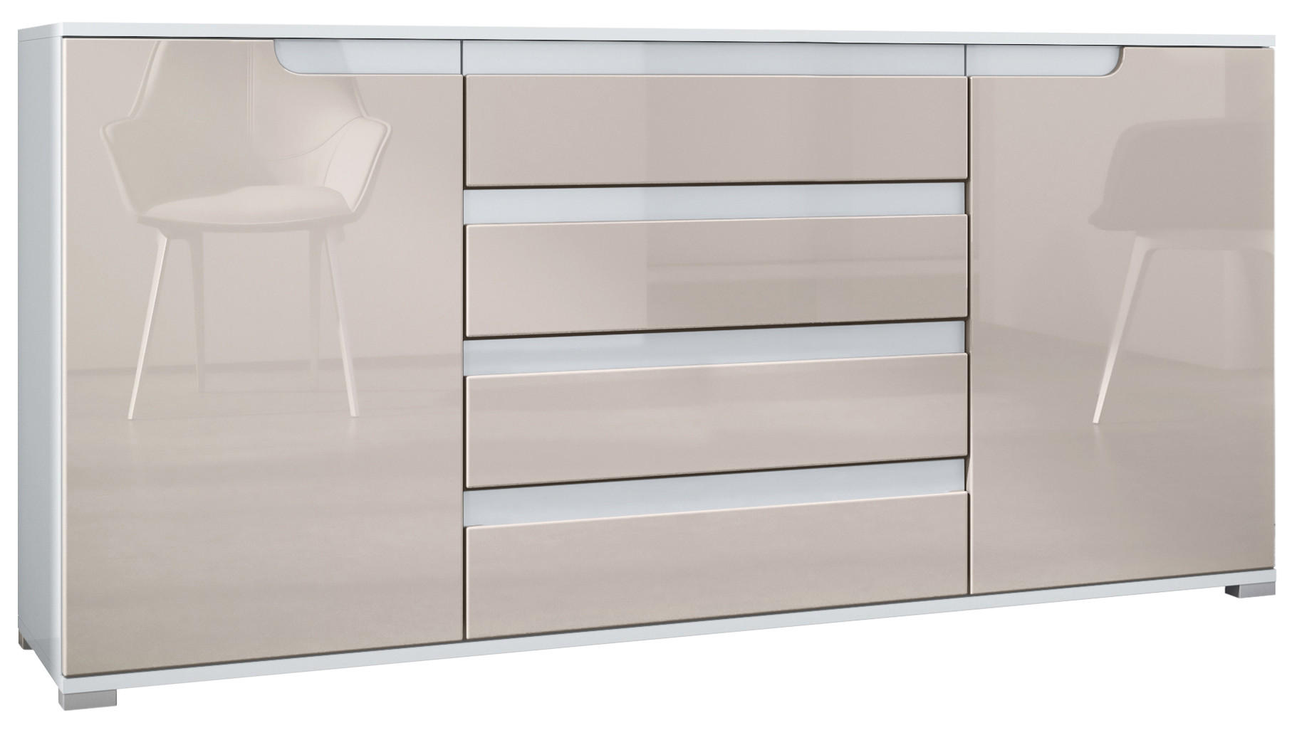 SIDEBOARD Sylt Sandgrau Hochglanz / Weiß Hochglanz - Sandfarben, Holzwerkstoff (166.5/75.5/35cm) - Vladon