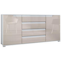 SIDEBOARD Sylt Sandgrau Hochglanz / Weiß Hochglanz - Sandfarben, Holzwerkstoff (166.5/75.5/35cm) - Vladon