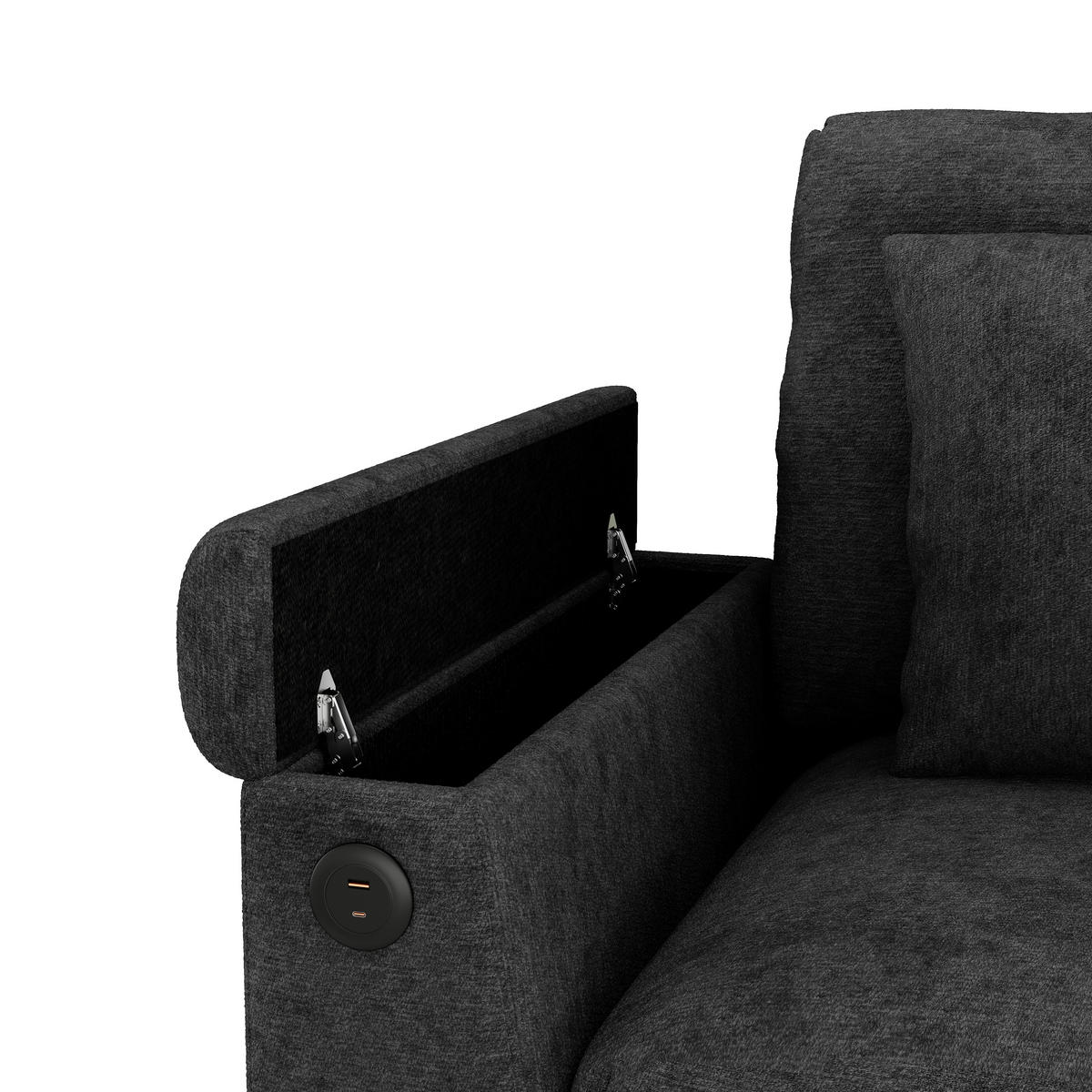 3-SITZER SOFA Chenille Grau mit USB, Stauraum und Kissen - Grau, Holzwerkstoff/Kunststoff (242/99/80cm) - WISHDOR