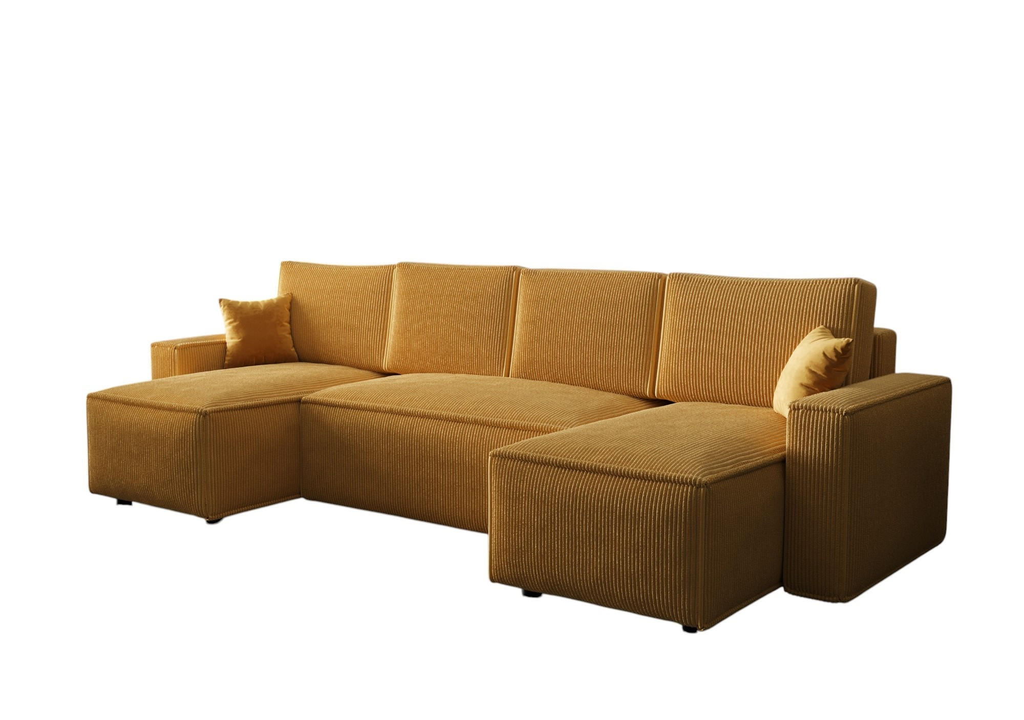 WOHNLANDSCHAFT U AMBRO Poso 01 mit Schlaffunktion U-Form, Sofa mit Stauraum - Orange, Textil (300/85/143cm) - Bedante