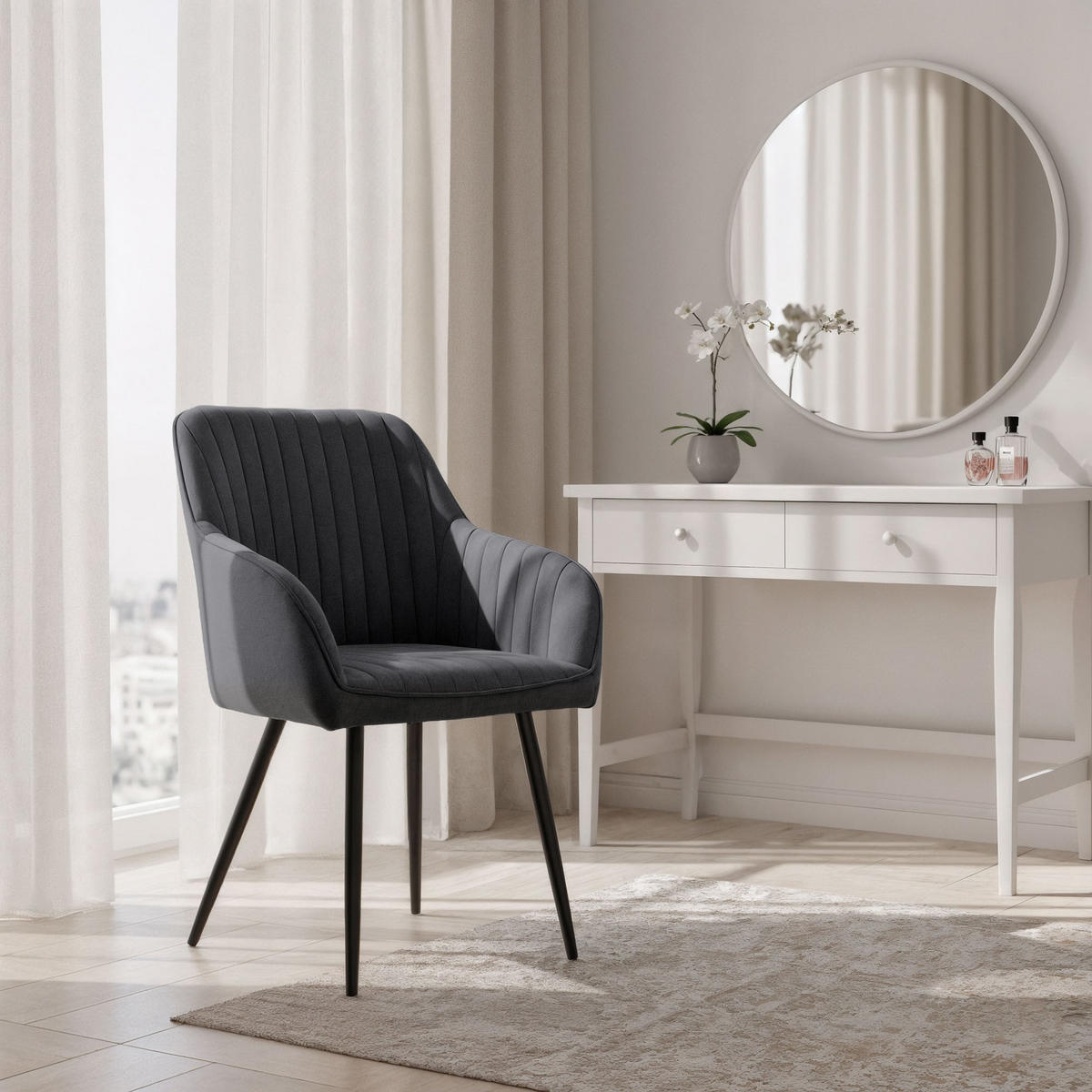 POLSTERSTUHL 2er Set, Metallbeine Graphit 54,5/82/58 - Grau, Textil (55/82/58cm) - RAUMHIRSCH FURNITURE