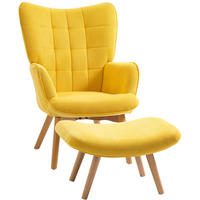 OHRENSESSEL 72/80/101 cm in Gelb mit Hocker und Buchenholzbeinen - Gelb, Textil (72/101/80cm) - Flora Grace