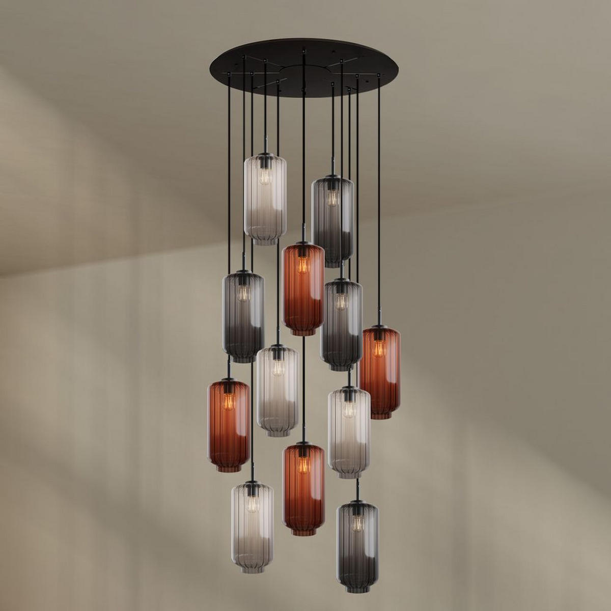 GALERIELEUCHTE Velo 12-flammig Mehrfarbig Ø 18cm - Multicolor/Schwarz, Glas (18/18/33cm) - s.luce