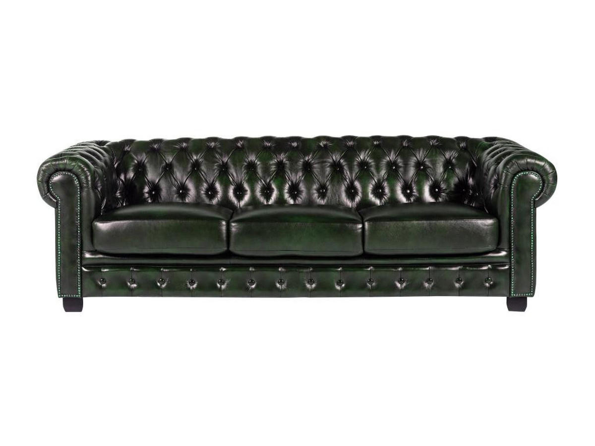 CHESTERFIELD Ledersofa 4-Sitzer - Büffelleder - Schwarzgrün - BRENTON - Grün, Leder (99/73/240cm) - Vente-Unique