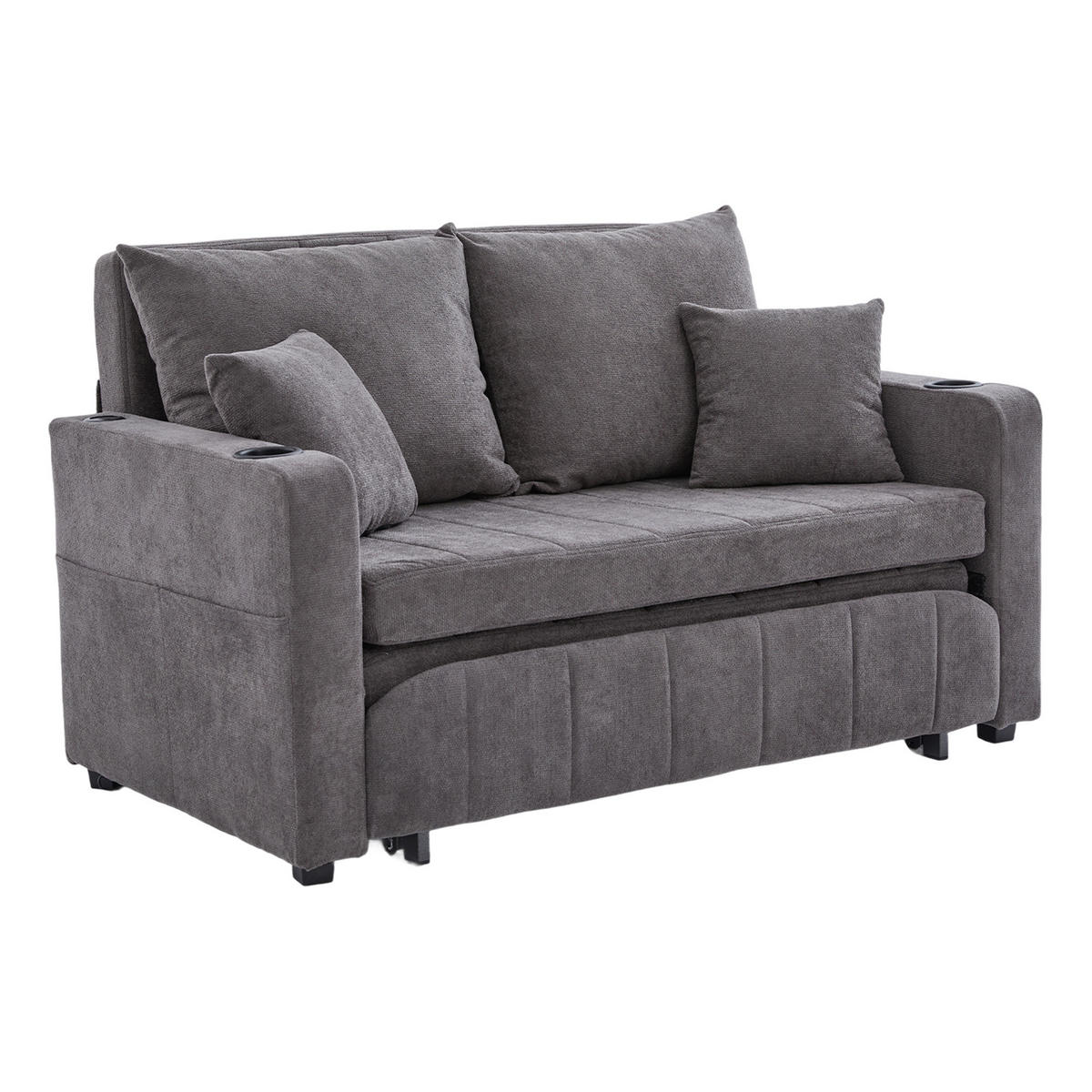 SOFA Klappbar mit USB-Ladefunktion und Aufbewahrungstasche Grau Chenille 139/83/58 cm - Grau, Textil (139/83/73cm) - OKWISH