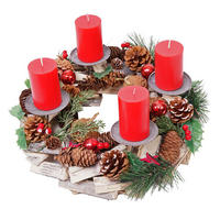 ADVENTSKRANZ HOLZ MIT KERZEN ROT Grau, Multicolor, Rot - Rot/Multicolor, Holz (12cm) - MCW