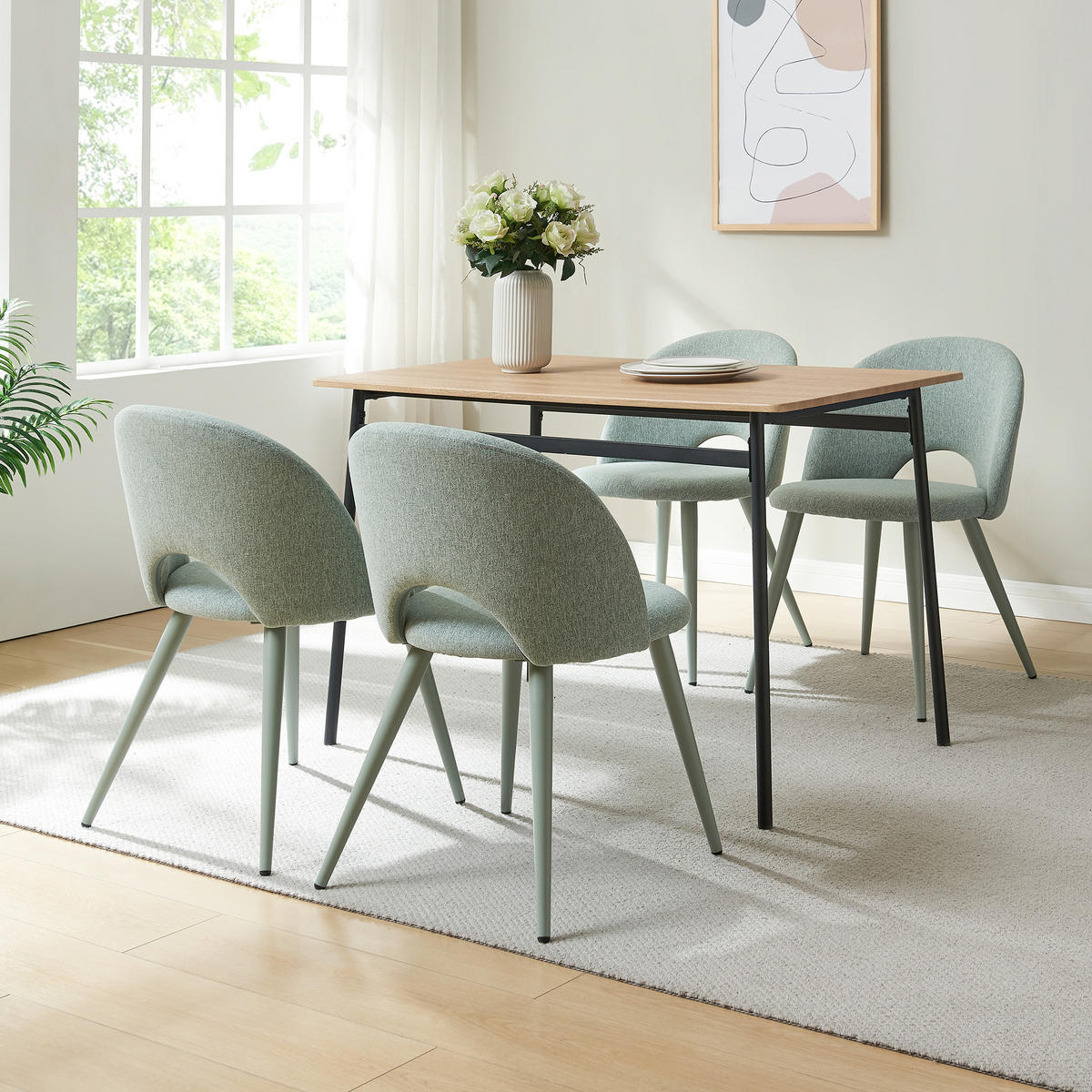 ESSZIMMERSTUHL-SET 4 TLG. Karijoki - Hellgrün/Grün, Textil/Metall (50/77/55cm) - [en.casa]