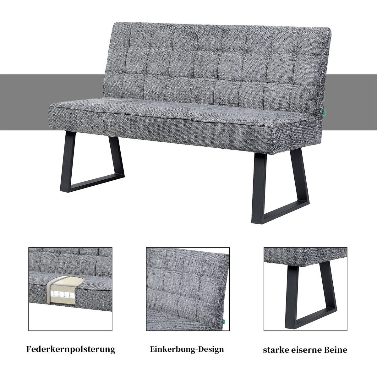 SITZBANK CLARA - Grau, Metall (140/91/66cm) - DUBI Möbel