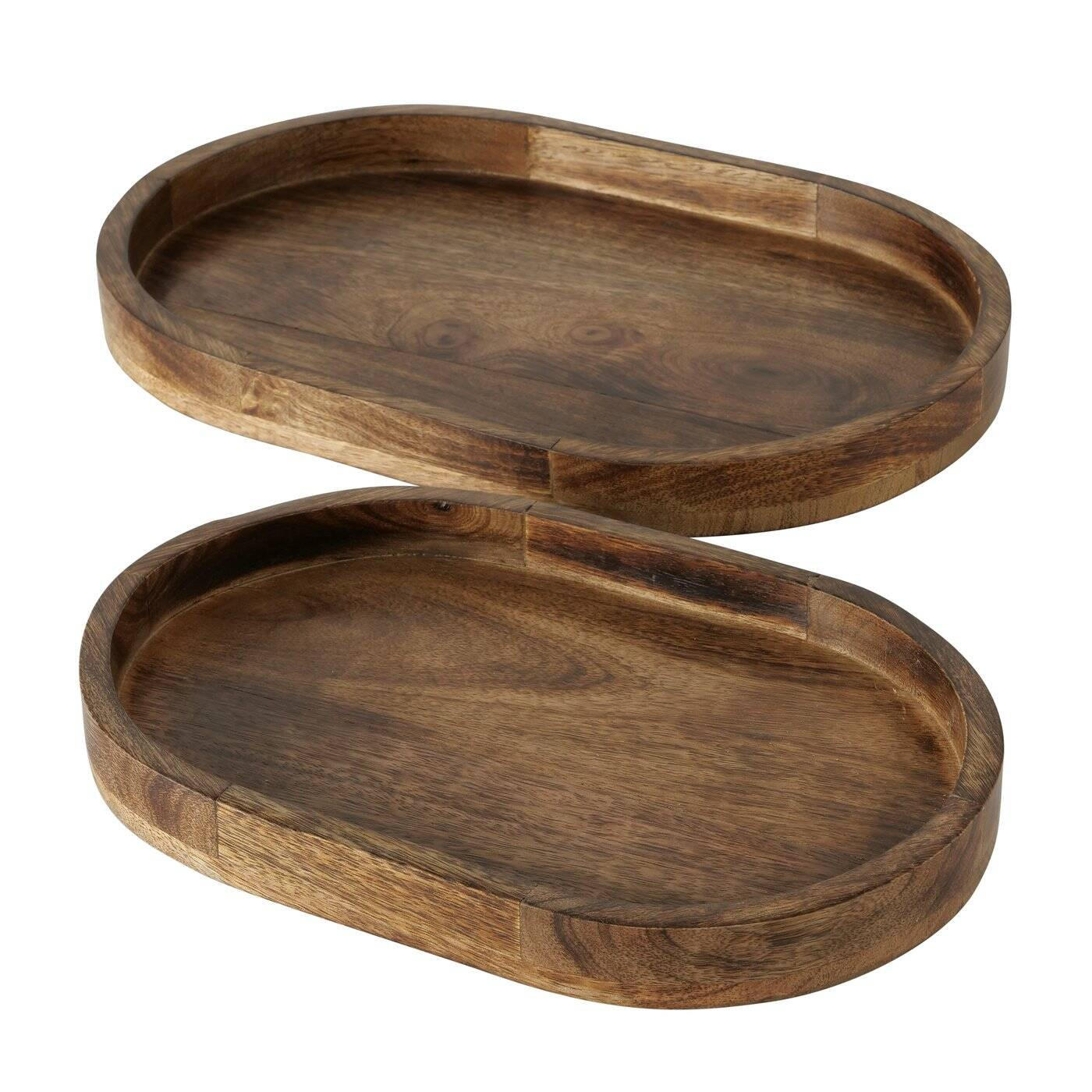 TABLETT Ovolio 2er-Set - Braun, Holz (3cm) - Boltze Home