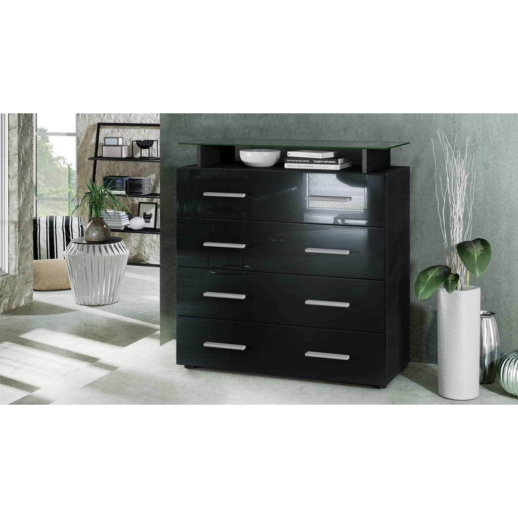 Thumbnail - Vladon Kommode, Schwarz Hochglanz, Holzwerkstoff, 76x81x35 cm, Wohnzimmer, Kommoden & Sideboards, Kommoden