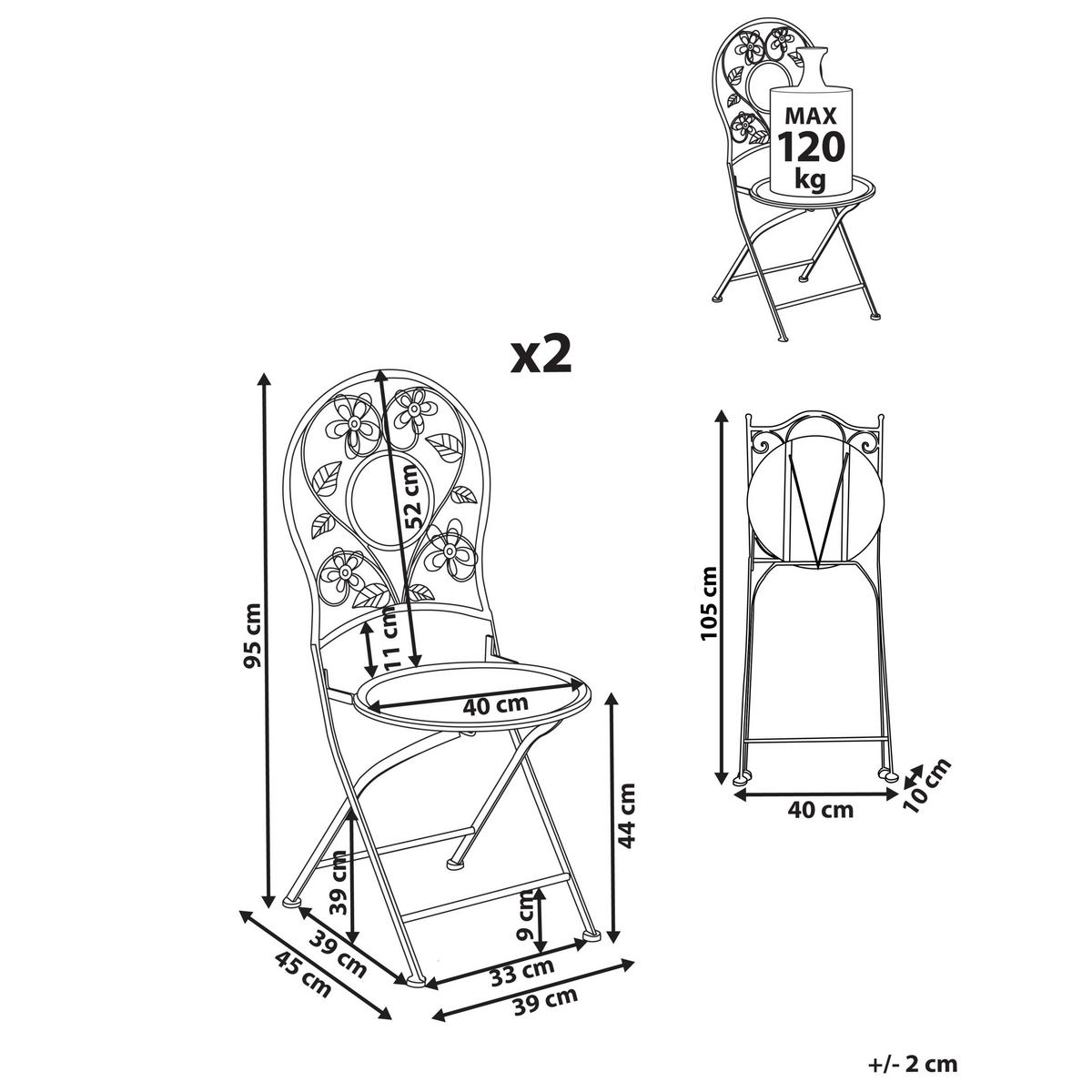 GARTENSTUHL 2er-Set Hellbeige Yaviza - Beige, Metall (40/95/45cm) - Beliani